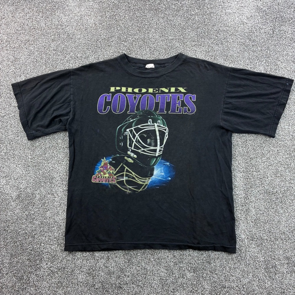 Vintage Phoenix Coyotes Shirt Mens Large Black NHL Hockey Goalie Mask Faded